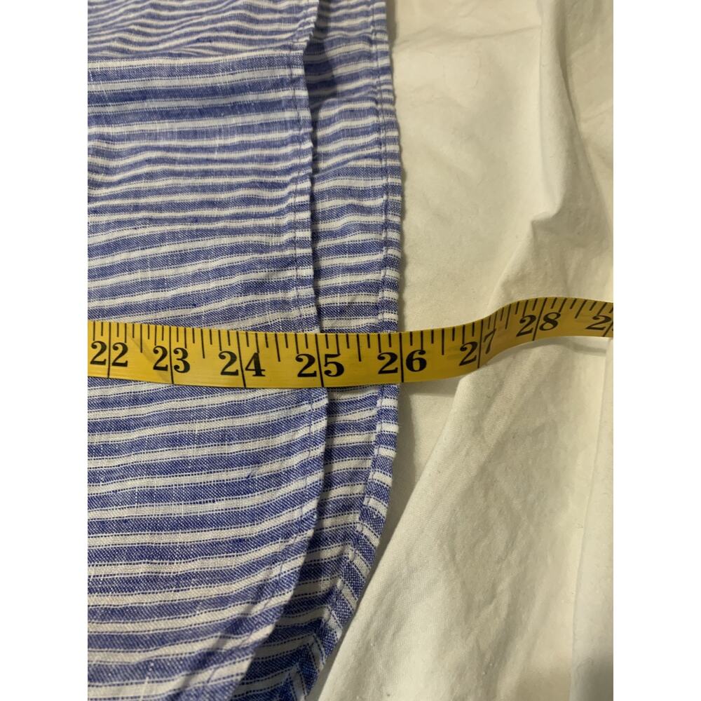 Talbots Linen Top Large Petite Blue Striped Nautical Roll Tab Sleeve Resort - Picture 6 of 10